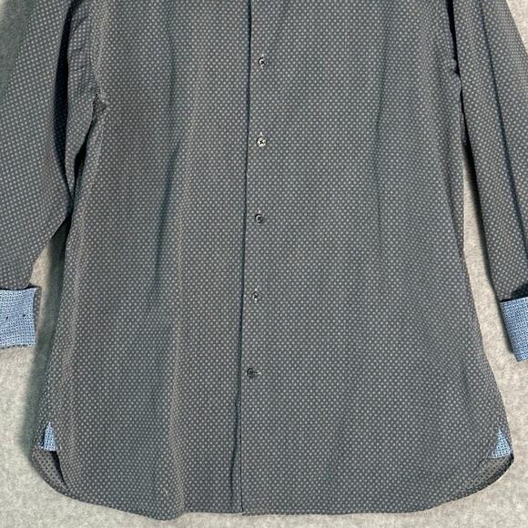 Ted Baker Endurance Mens Shirt 17, 32/33 Gray Blue Flip Cuff Button Up Geometric - Picture 10 of 15